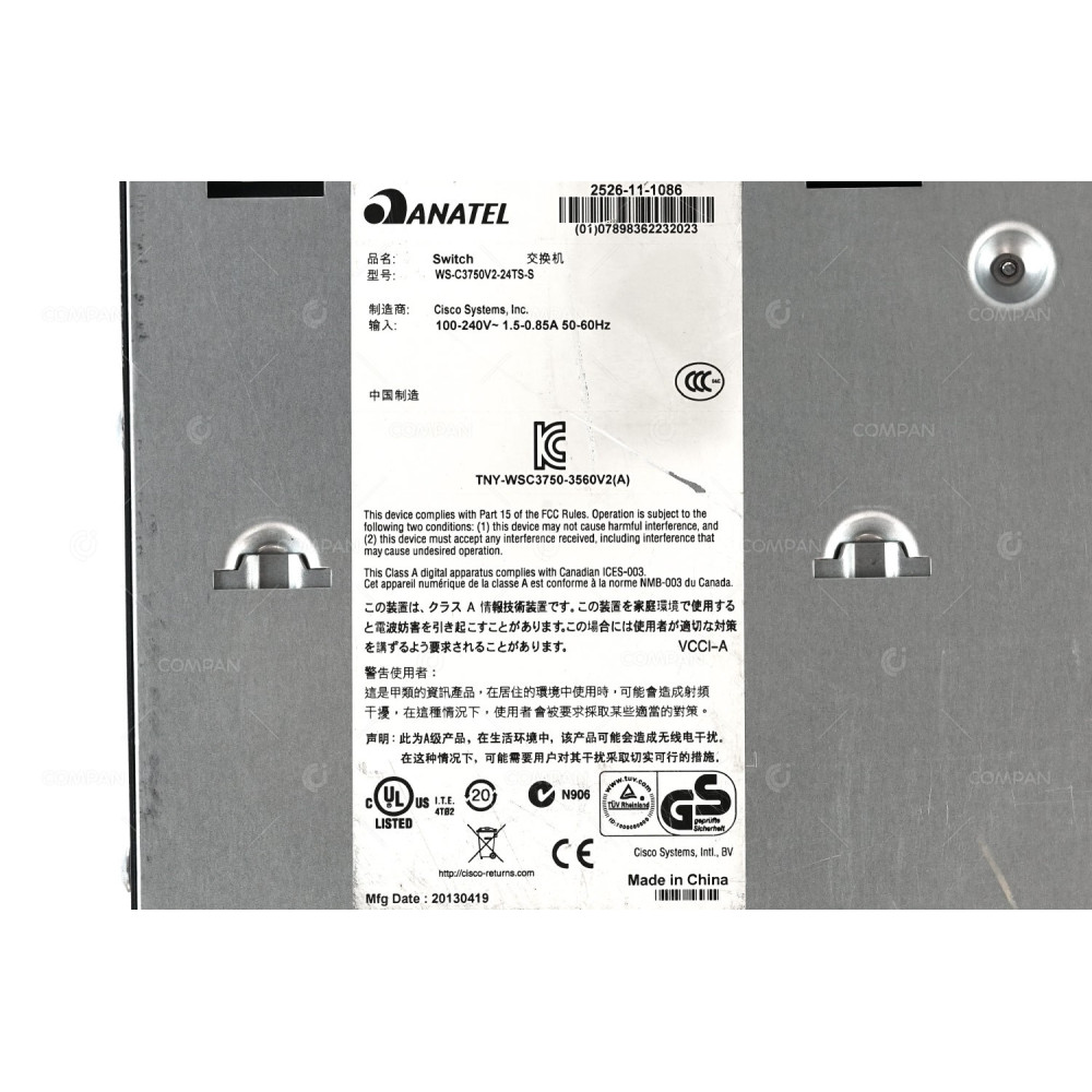 WS-C3750V2-24TS-S CISCO CATALYST 3750 V2 24PORT 100MB RJ-45 2PORT 1GB SFP